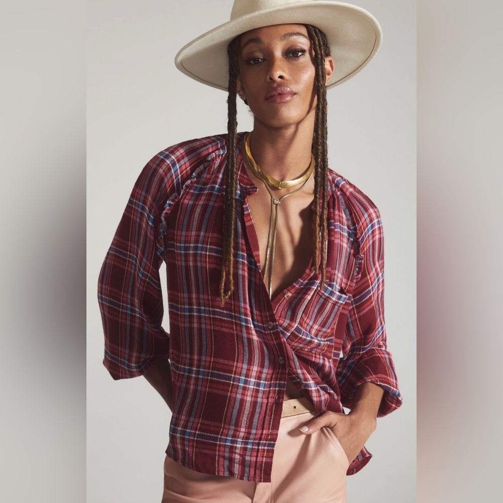 Anthropologie Pilcro Plaid Button Up-Pink Combo-Medium. NWT